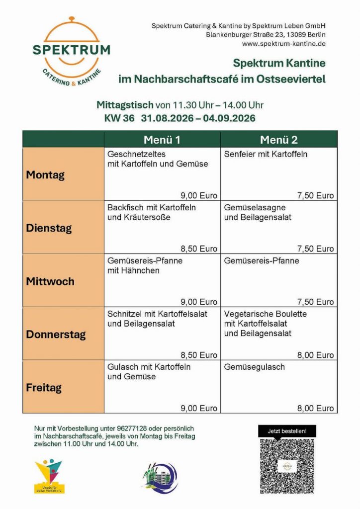 Speiseplan im Nachbarschaftshaus